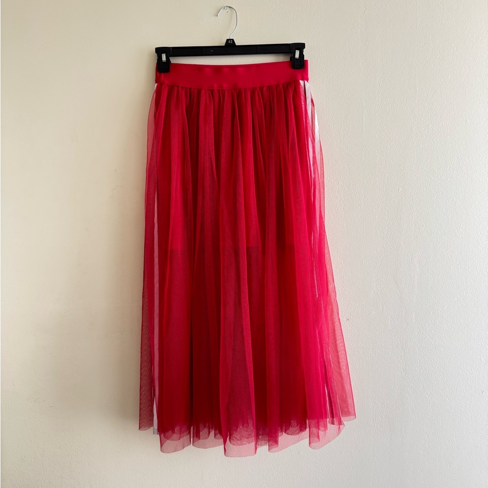Adidas Red Tulle Maxi Skirt with Signature Side Stripes sz M - Picture 9 of 10